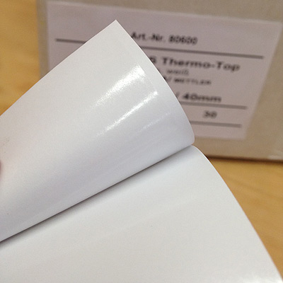 Linerfree Thermo-Etiketten / Etikettenrollen 58 mm x 65 m - endlos, stark klebend