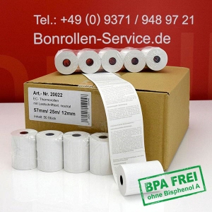 EC-Thermorollen / EC-Rollen 57/25m/12 - mit SEPA-Text, weiß, BPA-frei, außenbeschichtet