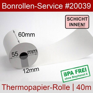 Thermobonrollen 60 40m 12 - weiß, BPA-frei, Innenwicklung