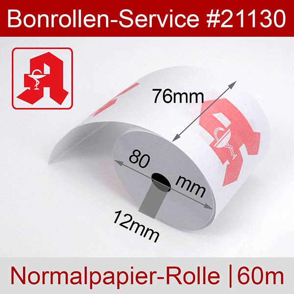 Detailansicht mit Rollenmaßen - Apothekenrollen mit Aufdruck | weiß | 76/80/12 für Epson TM-U220D (052)