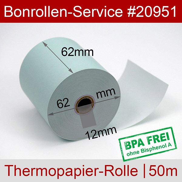 Thermorollen / Kassenrollen 62/50m/12 | blau | BPA-frei - Einzelrolle