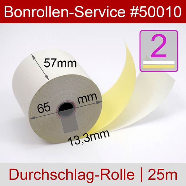 Durchschlapapierrollen | weiß/gelb | 57/25m/13,3 - Einzelrolle