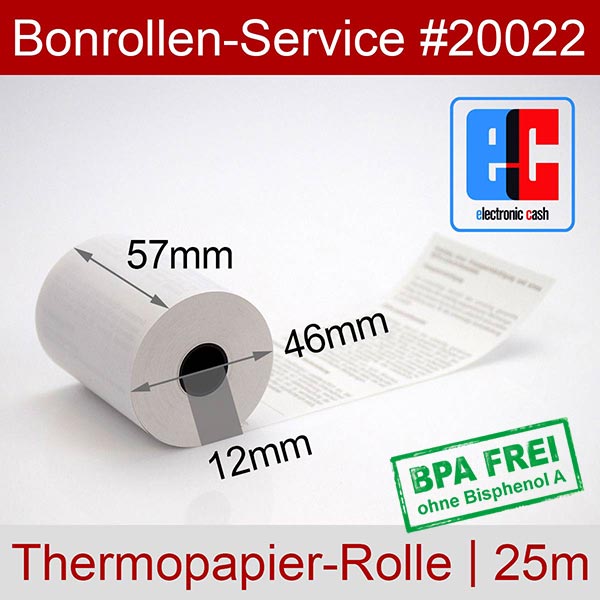 Detailansicht mit Rollenmaßen - EC-Rollen 57/25m/12 mit SEPA-Text | weiß | BPA-frei für Star mPOP