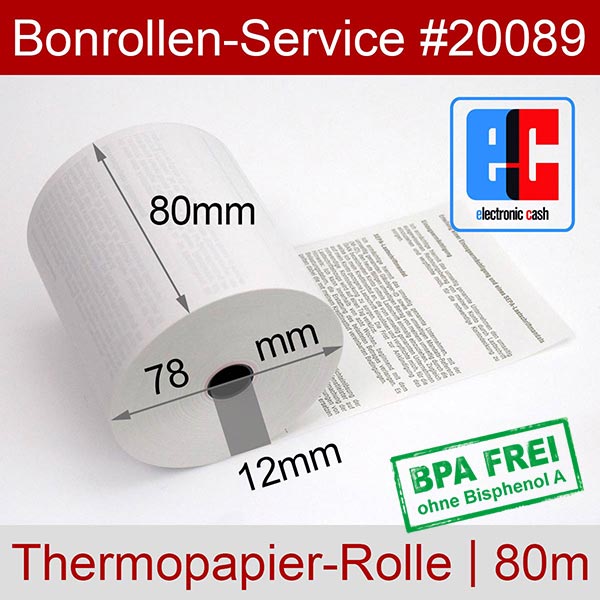 Detailansicht mit Rollenmaßen - EC-Rollen 80/80m/12 mit SEPA-Text | weiß | BPA-frei für Epson TM-H6000II