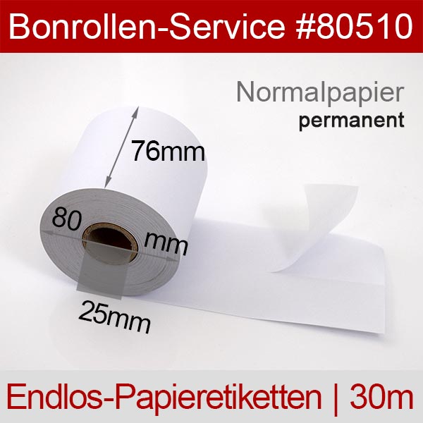 Detailansicht mit Rollenmaßen - Etiketten 76mm x 30m, endlos > Normalpapier, permanent für Epson TM-U230