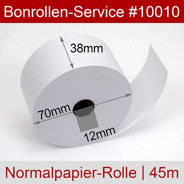 Detailansicht mit Rollenmaßen - Bonrollen / Kassenrollen - Normalpapier | weiß | 38/70/12 für Olivetti ECR 2500