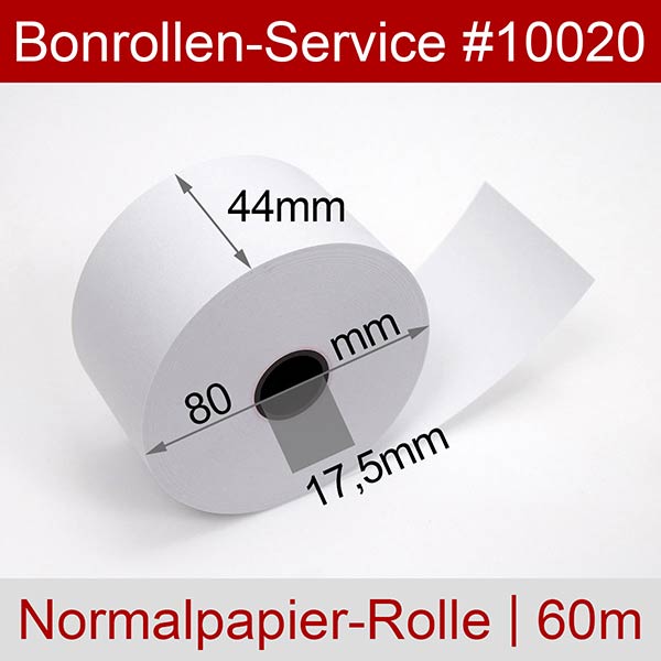 Detailansicht mit Rollenmaßen - Bonrollen / Kassenrollen - Normalpapier | weiß | 44/80/17,5 für Casio CE-3105