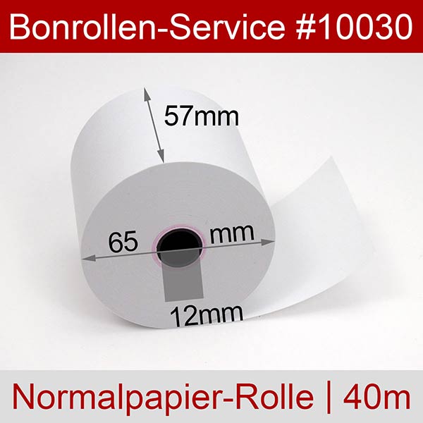 Detailansicht mit Rollenmaßen - Bonrollen / Kassenrollen - Normalpapier | weiß | 57/40m/12 für Casio DR-T220