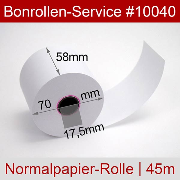 Detailansicht mit Rollenmaßen - Bonrollen / Kassenrollen - Normalpapier | weiß | 58/70/17,5 für TEC MA-186