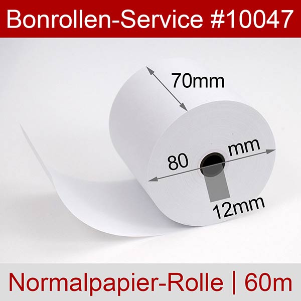 Bonrollen / Kassenrollen - Normalpapier | weiß | 70/80/12 - Einzelrolle