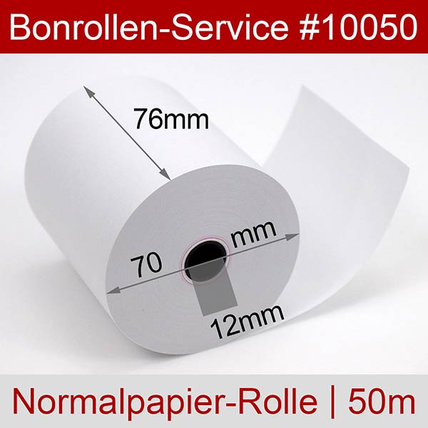 Detailansicht mit Rollenmaßen - Bonrollen / Kassenrollen - Normalpapier | weiß | 76/70/12 für Epson M260