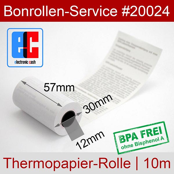 Detailansicht mit Rollenmaßen - EC-Rollen 57/10m/12 mit SEPA-Text | weiß | BPA-frei für Custom MY PRINTER