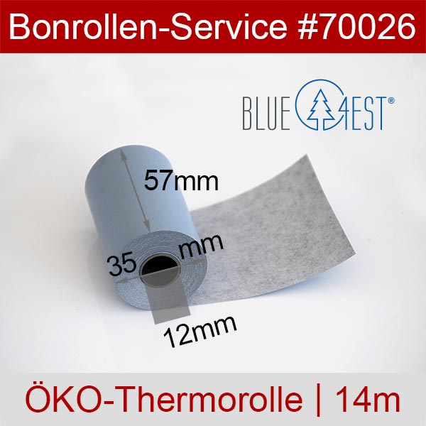 Detailansicht mit Rollenmaßen - Öko-Thermorollen 57/14m/12 | blau | Blue4est® für Ready2Order readyP2