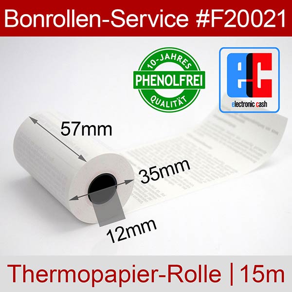 Detailansicht mit Rollenmaßen - EC-Rollen 57/15m/12 mit SEPA-Text | weiß | phenolfrei für FMS DPT 200