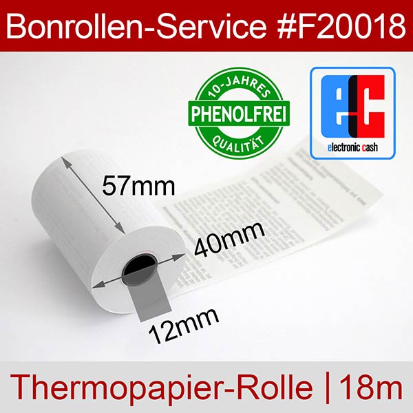 Detailansicht mit Rollenmaßen - EC-Rollen 57/18m/12 mit SEPA-Text | weiß | phenolfrei für Ingenico iWL250