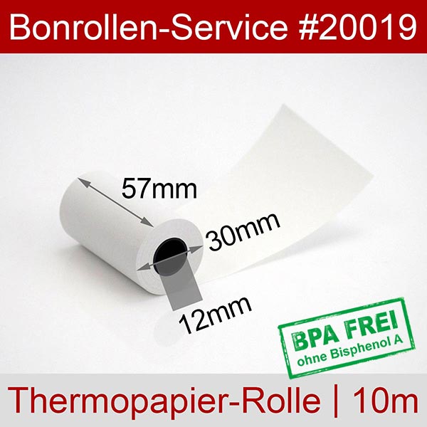 Detailansicht mit Rollenmaßen - Thermorollen / EC-Rollen 57/10m/12 | weiß | BPA-frei für Bixolon SPP-R210C