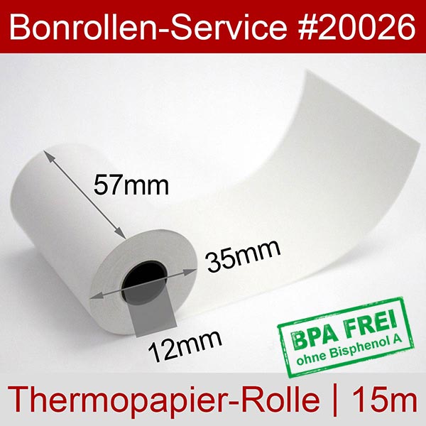 Detailansicht mit Rollenmaßen - Thermorollen / EC-Rollen 57/15m/12 | weiß | BPA-frei für Bixolon SMP650