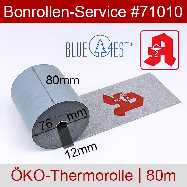 Detailansicht mit Rollenmaßen - Öko-Apothekenrollen 80/80m/12 | blau | Blue4est® für Aures Posligne ODP 200H III