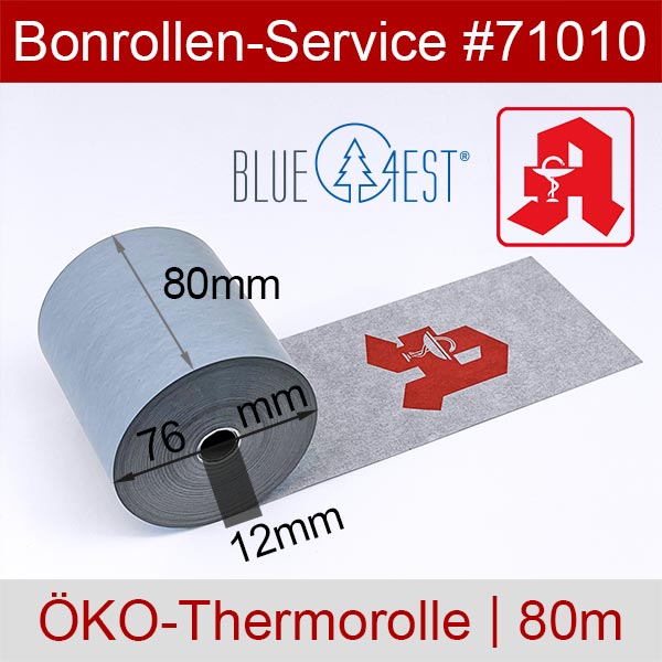 Detailansicht mit Rollenmaßen - Öko-Apothekenrollen 80/80m/12 | blau | Blue4est® für Multi-Data ELLIX 20