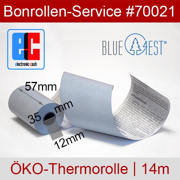 Detailansicht mit Rollenmaßen - Öko-EC-Rollen 57/14m/12 mit SEPA-Text | blau | Blue4est® für Ready2Order readyP2s