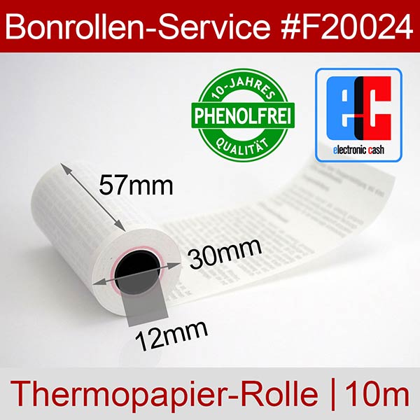 Detailansicht mit Rollenmaßen - EC-Rollen 57/10m/12 mit SEPA-Text | weiß | phenolfrei für Custom MY PRINTER