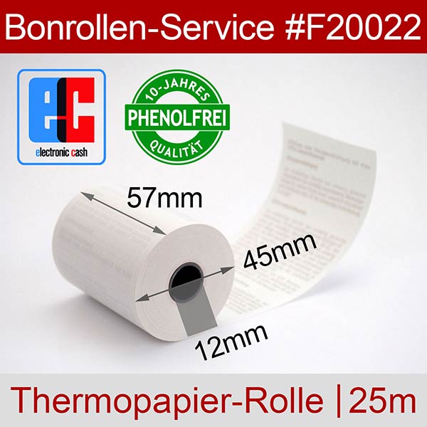 Detailansicht mit Rollenmaßen - EC-Rollen 57/25m/12 mit SEPA-Text | weiß | phenolfrei für Honeywell RP2D