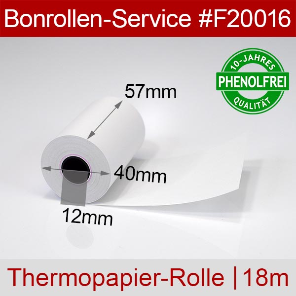 Detailansicht mit Rollenmaßen - Thermorollen / EC-Rollen 57/18m/12 | weiß | phenolfrei für Ingenico iWL258 LAN V3