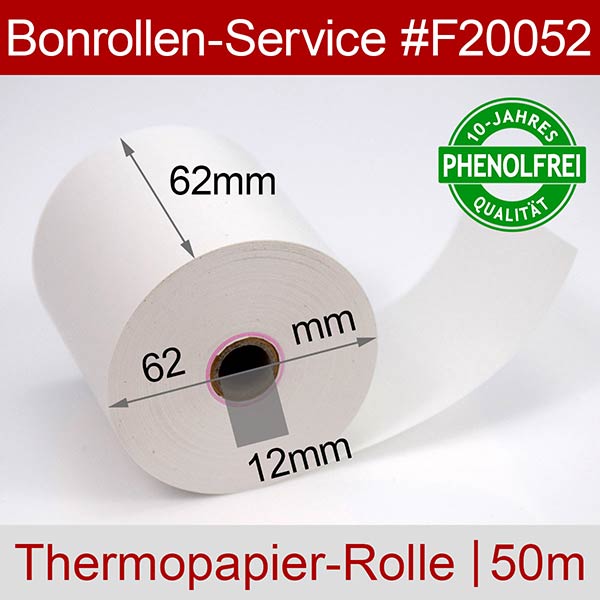 Detailansicht mit Rollenmaßen - Thermorollen / Waagenrollen 62/50m/12 | weiß | phenolfrei für Mettler-Toledo UC3 CT-P