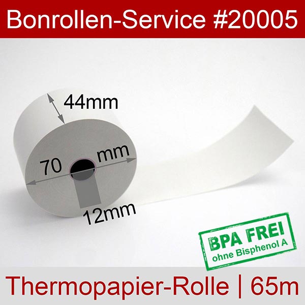 Detailansicht mit Rollenmaßen - Thermorollen / Kassenrollen 44/70/12 | weiß | BPA-frei für Multi-Data ER 420M