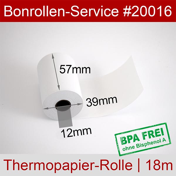 Detailansicht mit Rollenmaßen - Thermorollen / EC-Rollen 57/18m/12 | weiß | BPA-frei für Ingenico Desk/3200