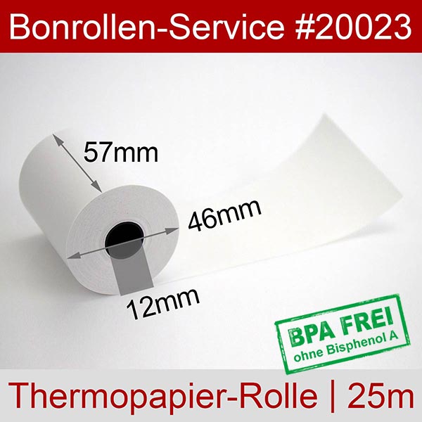 Detailansicht mit Rollenmaßen - Thermorollen / EC-Rollen 57/25m/12 | weiß | BPA-frei für Bixolon SMP670