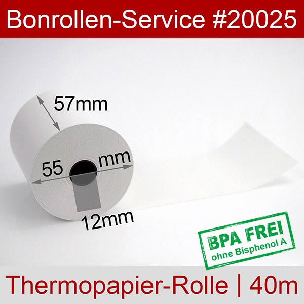 Detailansicht mit Rollenmaßen - Thermorollen / EC-Rollen 57/40m/12 | weiß | BPA-frei für Best-Technology eVolution 120 INOX