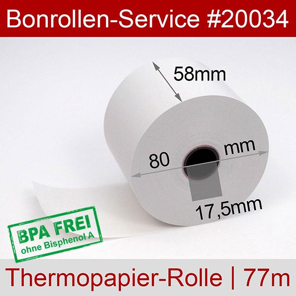 Detailansicht mit Rollenmaßen - Thermorollen / Kassenrollen 58/80m/17,5 | weiß | BPA-frei für Bixolon SMP685