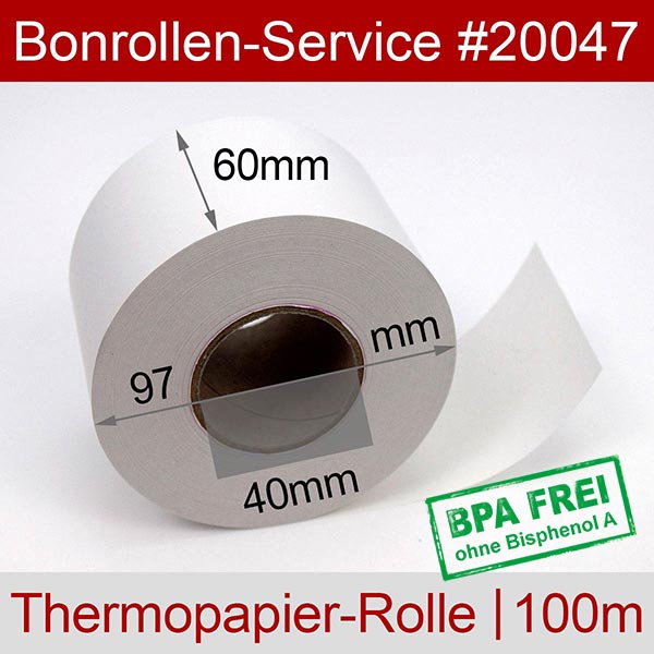 Detailansicht mit Rollenmaßen - Thermorollen / Waagenrollen 60/100m/40 | weiß | BPA-frei für Tally-Dascom DL-210