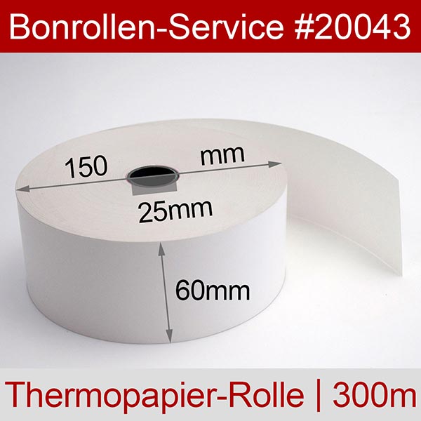 Detailansicht mit Rollenmaßen - Thermorollen / Automatenrollen 60/150m/25 | weiß | BPA-frei für Seiko APU-9247-C01