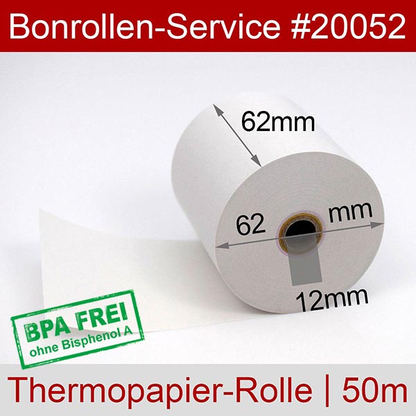 Detailansicht mit Rollenmaßen - Thermorollen / Waagenrollen 62/50m/12 | weiß | BPA-frei für Mettler-Toledo LI-15S