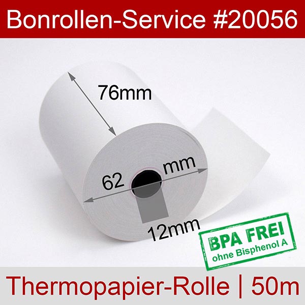 Detailansicht mit Rollenmaßen - Thermorollen / Waagenrollen 76/50m/12 | weiß | BPA-frei für Star TSP 200