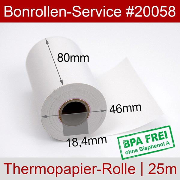 Detailansicht mit Rollenmaßen - Thermorollen / Kassenrollen 80/25m/18,4 | weiß | BPA-frei für Epson M-T532IIHF