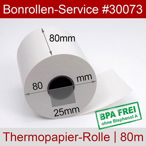 Detailansicht mit Rollenmaßen - Thermorollen / Automatenrollen 80/80m/25 | weiß | BPA-frei für Tally-Dascom DL-310