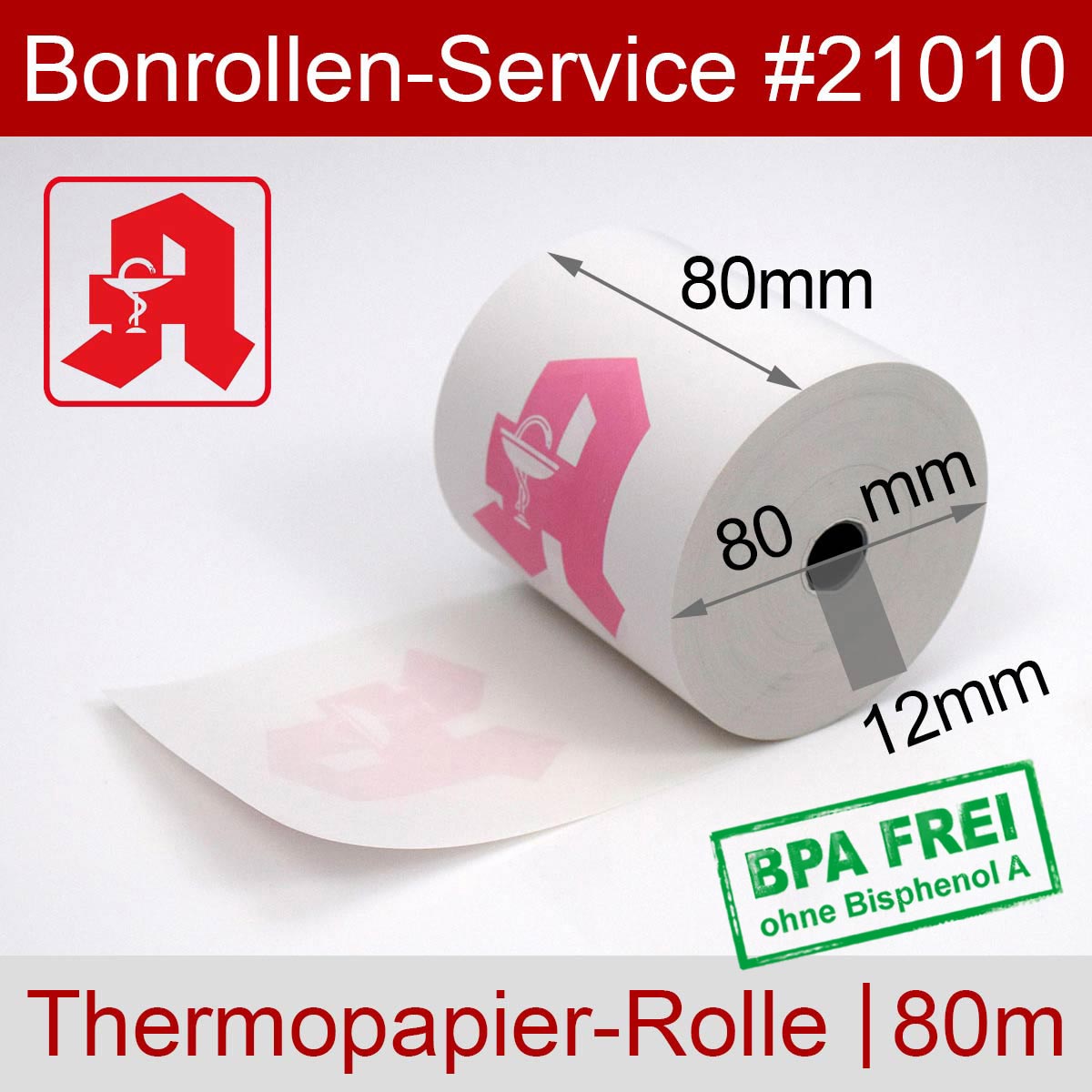 Apothekenrollen BPA-frei 80 / 80 / 12 weiß, Thermopapier - Detailansicht