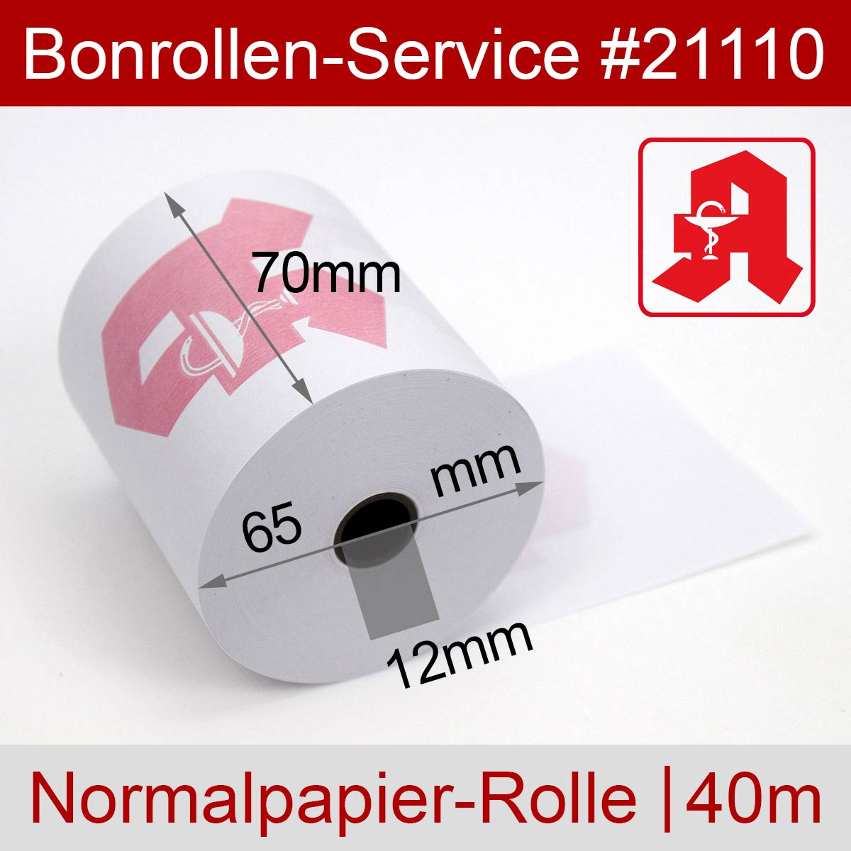 Apothekenrollen 70 / 65 / 12 weiß, Normalpapier - Detailansicht