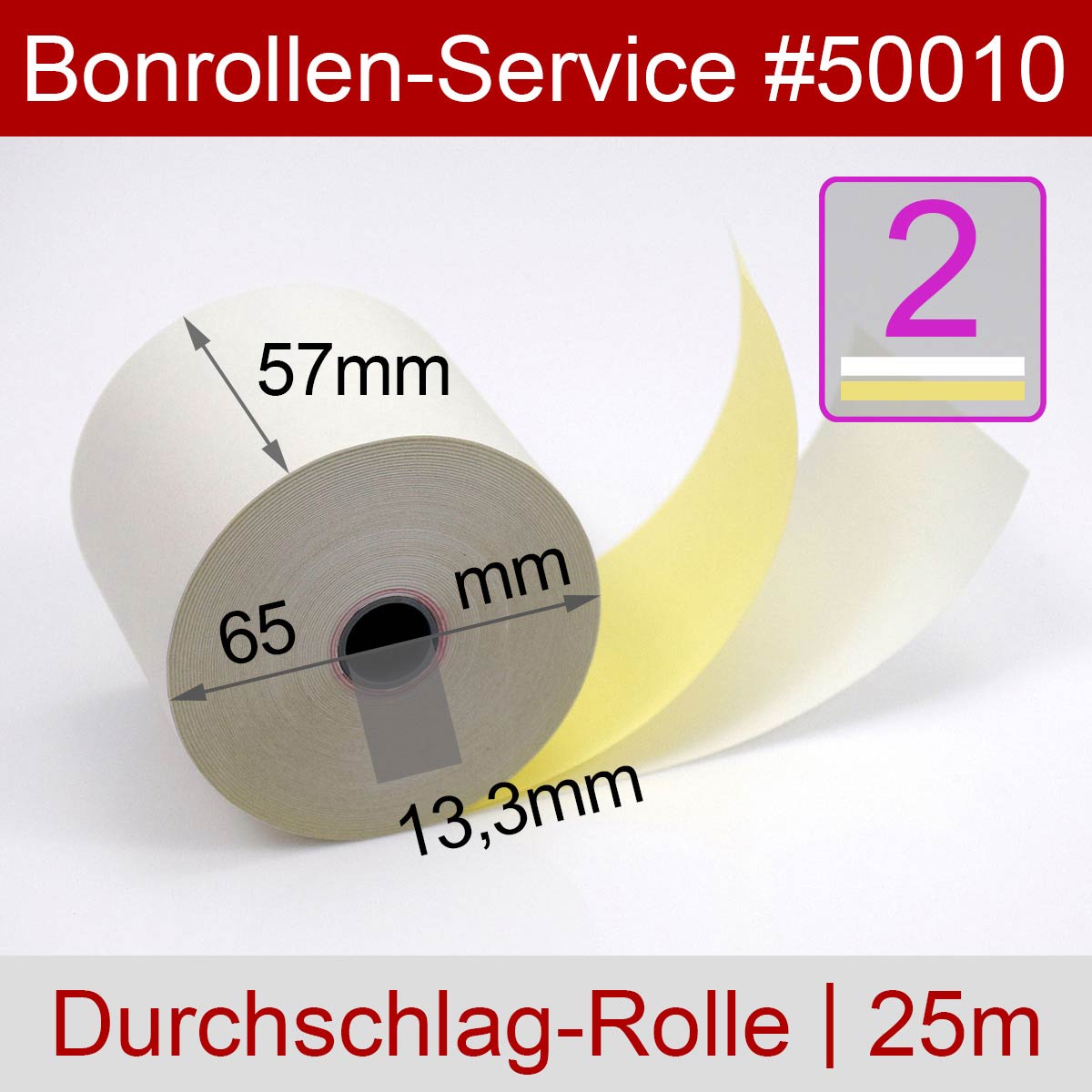 Durchschlagpapier-Rollen 57 / 25m / 13,3 weiß - Detailansicht