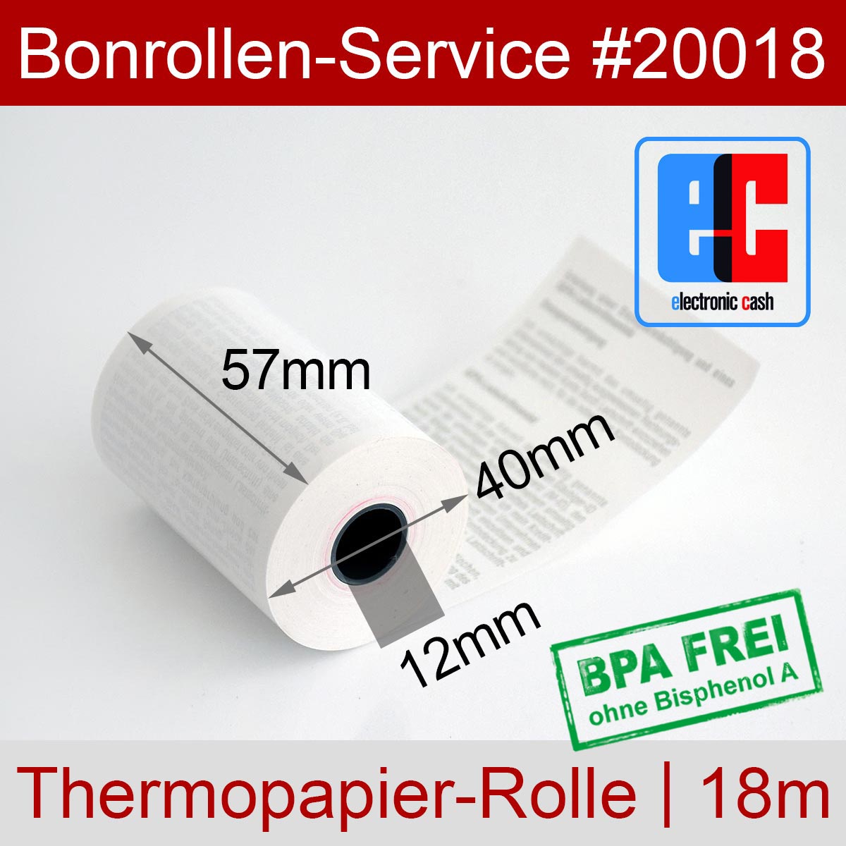 EC-Thermorollen BPA-frei 57 / 18m / 12 weiß, mit SEPA-Text - Detailansicht