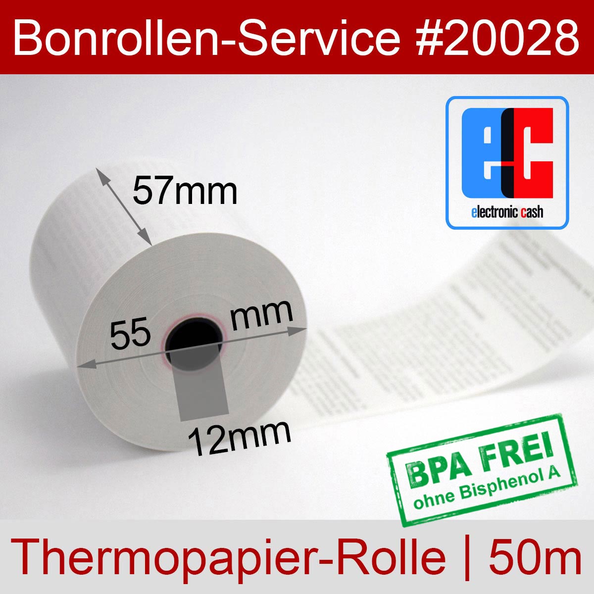 EC-Thermorollen BPA-frei 57 / 50m / 12 weiß mit SEPA-Text - Detailansicht