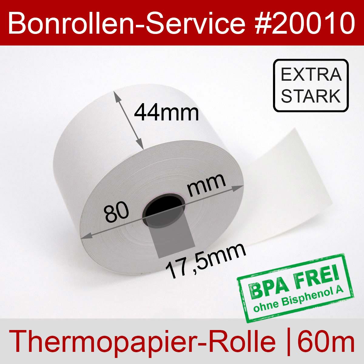 Thermorollen BPA-frei 44 / 80 / 17,5 weiß mit extra-starkem Papier - Detailansicht