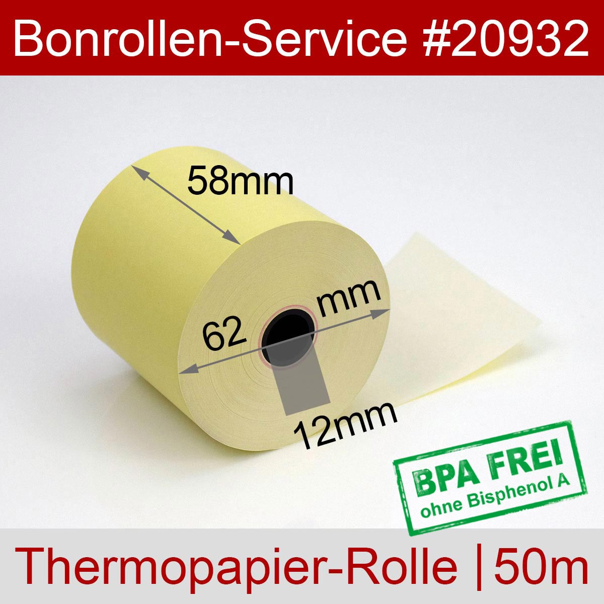 Thermorollen BPA-frei 58 / 50m / 12 gelb - Detailansicht