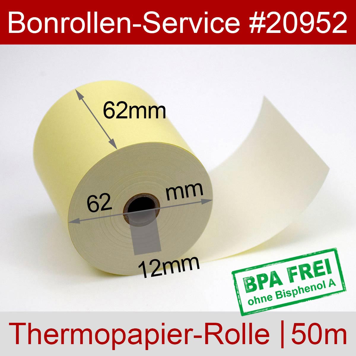 Thermorollen BPA-frei 62 / 50m / 12 gelb - Detailansicht