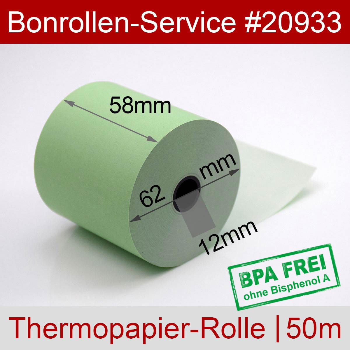 Thermorollen BPA-frei 58 / 50m / 12 grün - Detailansicht