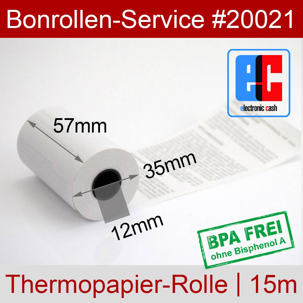 EC-Thermorollen BPA-frei 57 / 15m / 12 weiß mit SEPA-Text - Detailansicht