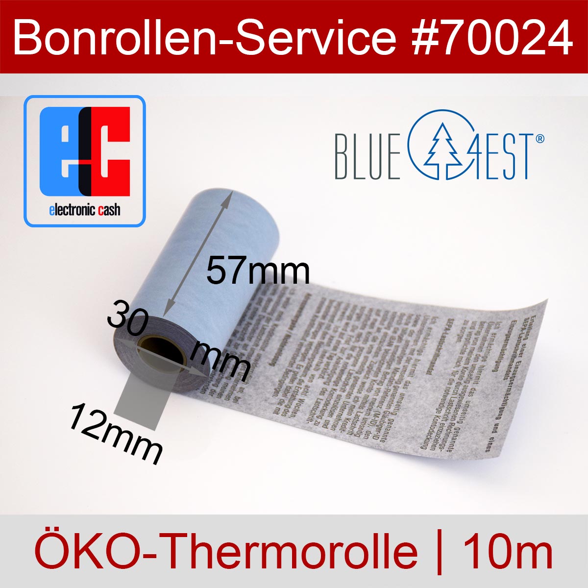 EC-Thermorollen Blue4est 57 / 10m / 12 mit Lastschrifttext, blau - Detailansicht